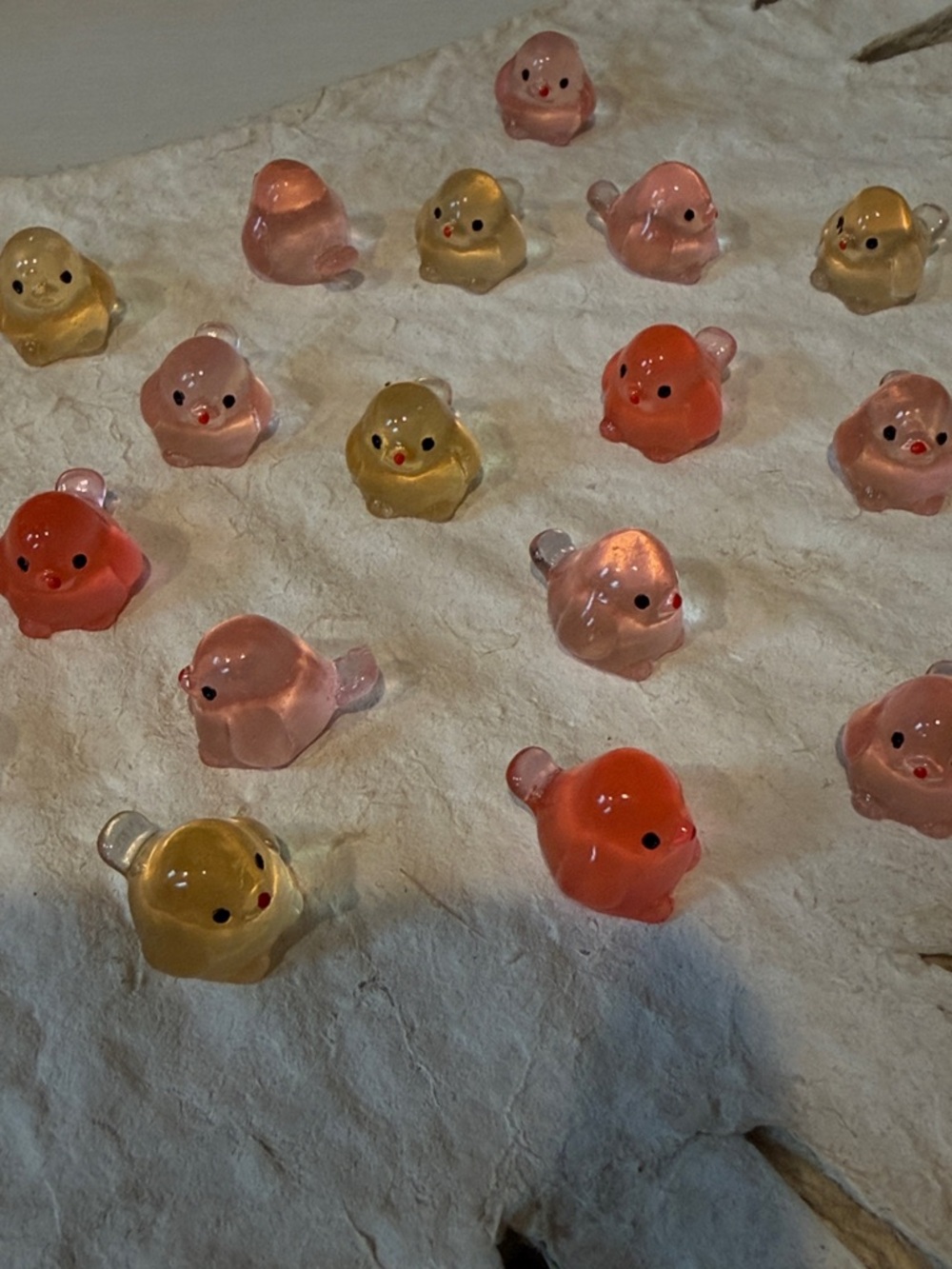 Mini Chick Figurines - Assorted Pink, Coral & Yellow Set of 25